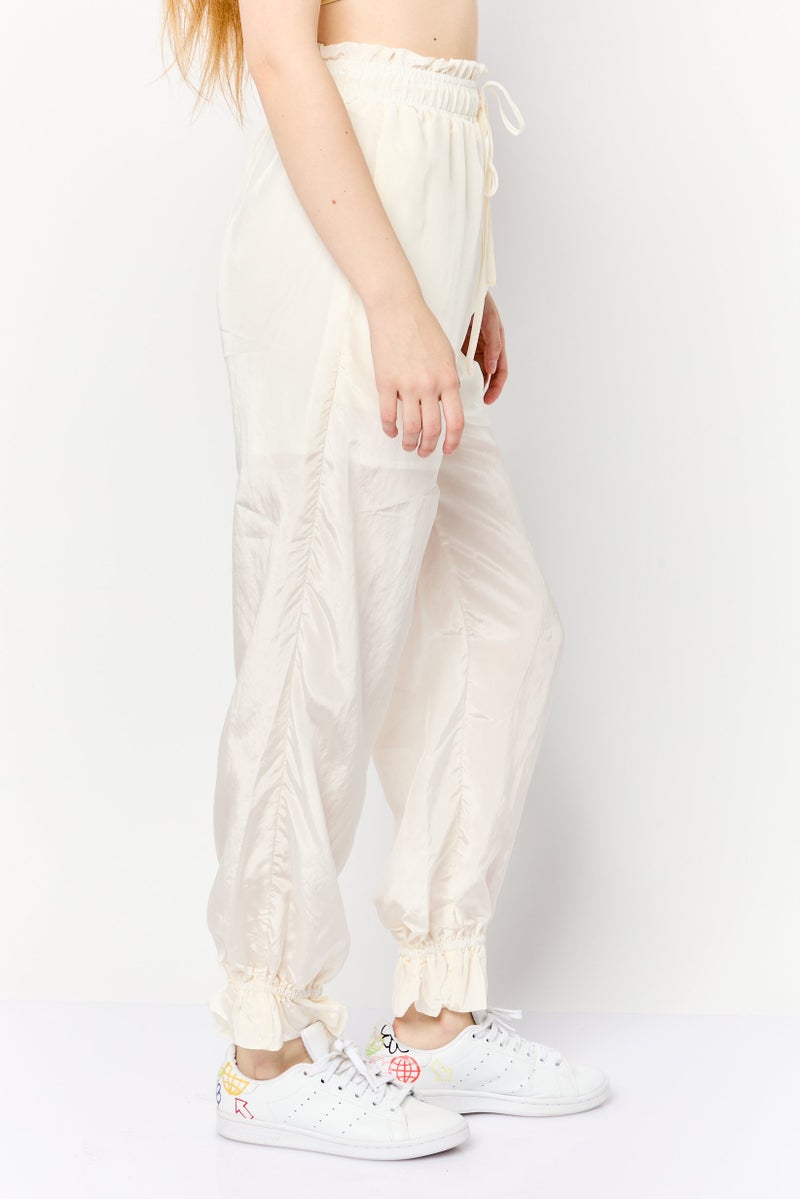 GHOSPELL Women Regular Fit Plain Drawstring Pants, Ivory - Image 4